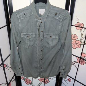 American Eagle Olive Green Long Sleeve Button Down Boyfriend Fit Size XS